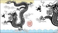 Black-and-white Chinese dragon vector material