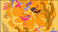 Lovely hand-painted flowers and birds vector -5