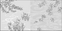 Vector line drawing of flowers-40( water, iris)