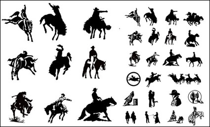 Black and white picture cowboy series 2 vector material