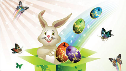 Easter card butterflies and decorated eggs 02 - vector