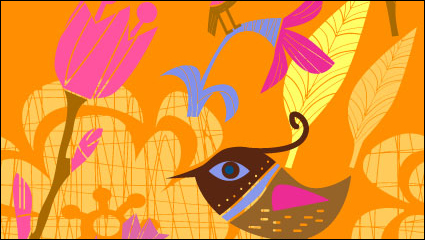 Lovely hand-painted flowers and birds Vector -3