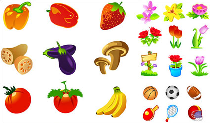 Vegetables, fruits, flowers icon vector material movement