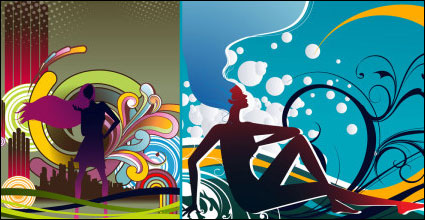 Pattern and female silhouettes vector material