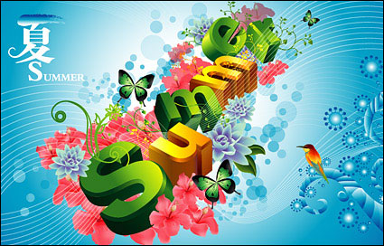 summer, flowers, butterflies, birds three-dimensional characters