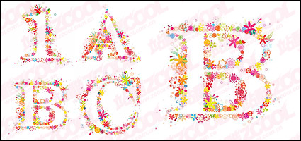 Colored flowers composed of letters
