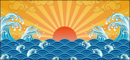 The sun, waves, Xiangyun vector material