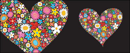 Colourful flowers composed of heart-shaped